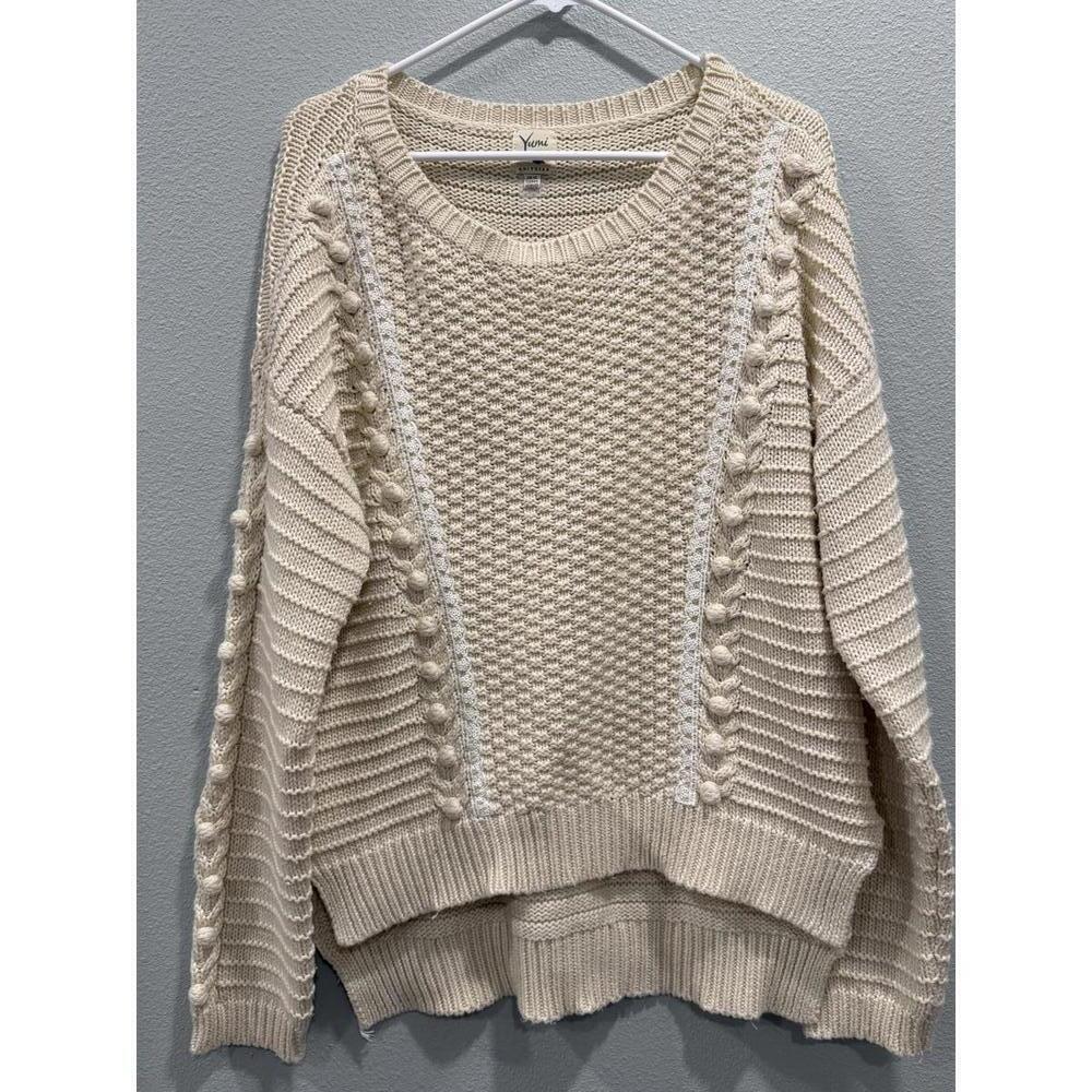 Yumi Knitwear Cream Sweater, Size 12 (Large), Cream with lace